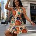 2026Women's Summer Floral Print Shirt Dress Puff Sleeve Ruffle Hem A-Line Mini Dress_ecoleips.com