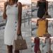Women's Clothing Summer Sleeveless Solid Color Temperament Dress_ecoleips.com