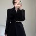Black Suit Dress For Women, Autumn New Style With Belt, High-End French Style, Elegant Waist-Cinching Suit, Long-Sleeve_ecoleips.com