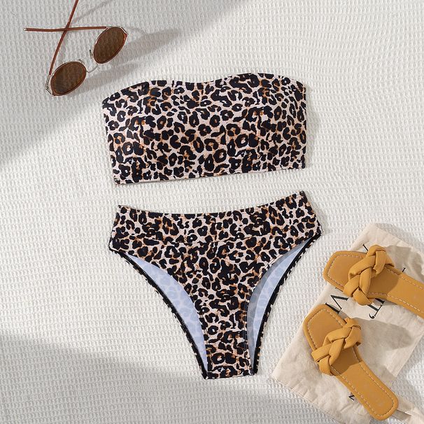 2026 Leopard Print Bikini Lace-Up Split Swimsuit Sexy European And American Style Women's Clothing Swimwear_ecoleips.com