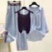 Women’s Clothing Large Size 200 Pounds Fat Girl Summer Suit Female Striped Shirt Small Suspenders Slim Jeans Three Piece Suit_ecoleips.com