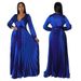 Women's Clothing Women's Autumn V Neck Lantern Sleeve Pleated Dress Long Skirt New_ecoleips.com