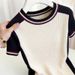 Women's Fashionable Round Neck Color Blocked Short Sleeve Knit T-Shirt Slimming And Flattering Youthful New Summer Style_ecoleips.com