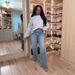 Washed Vintage Beaded Loose Straight Leg Jeans High Waisted Denim Trousers For Women_ecoleips.com