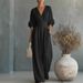 Elegant V-Neck Women's Jumpsuit Waist Cinching Spring/Summer New 2026 European And American Cross Border Style for Amazon_ecoleips.com