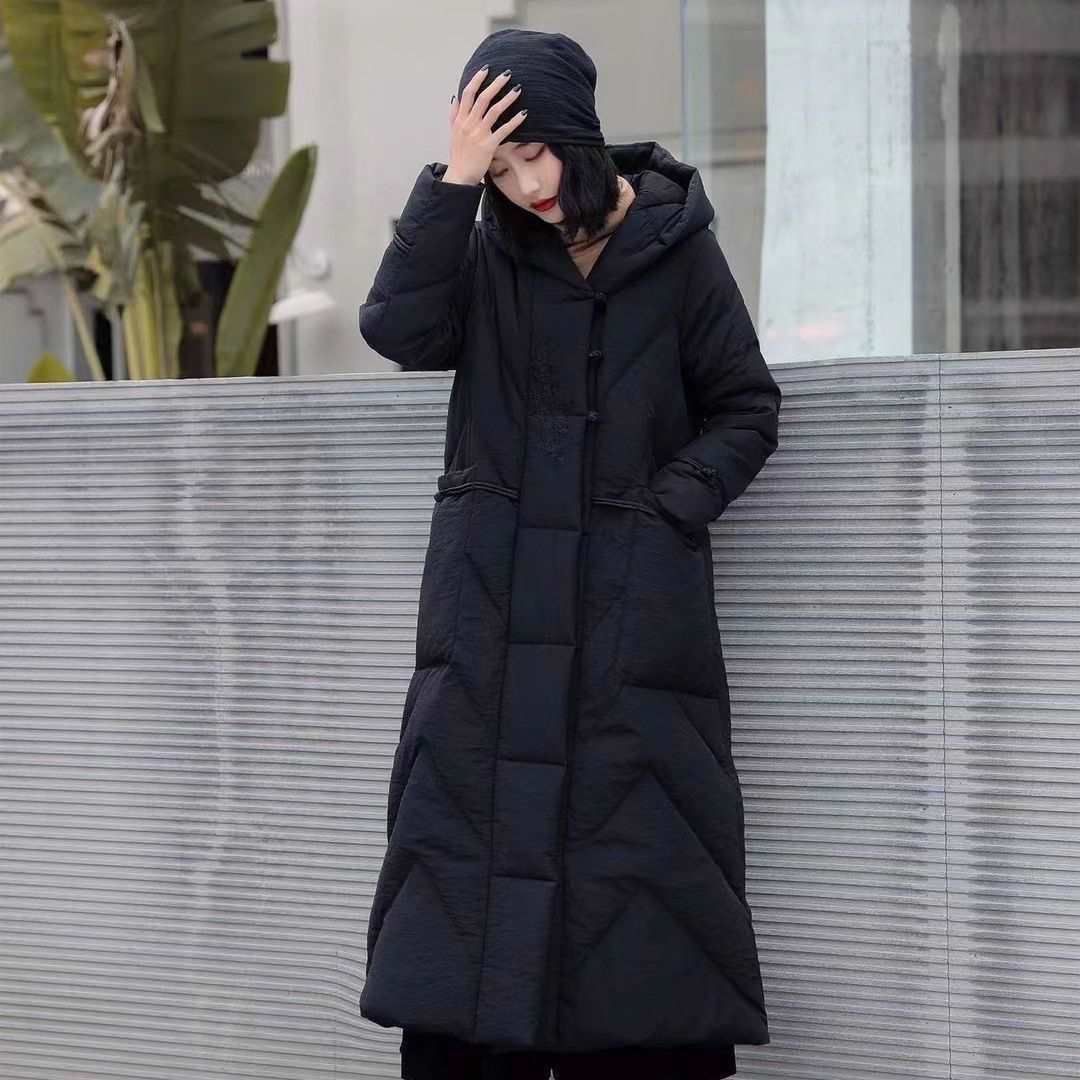 girl Long Coat For Women 2025 Winter New Hooded Loose Ethnic Over-the-Knee Thickened Cotton Jacket Retro Chinese Style_ecoleips.com