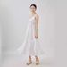 2024 New Bohemian Resort Style Strap Lace Patchwork Dress V-Neck White Long Skirt For Women_ecoleips.com