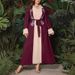 Premium Plus-Size Elegant Dress – Embellished With Rhinestones, Belted A-Line Maxi Dress For Women, Office & Party Wear (Wine Red, 0XL-4XL)_ecoleips.com