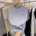 Women's Embroidered Cable Knit Short Sleeve Top Summer 2026 round Neck Versatile Youthful Stylish New Arrival_ecoleips.com