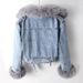 Women's Clothing Autumn And Winter New Fox Fur Collar Rabbit Fur Lining Fashionable Small Denim Jacket Women's Short Top Jacket_ecoleips.com
