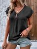 Women's Clothing Solid Color Twist Button Fashion Short Sleeve T-Shirt_ecoleips.com