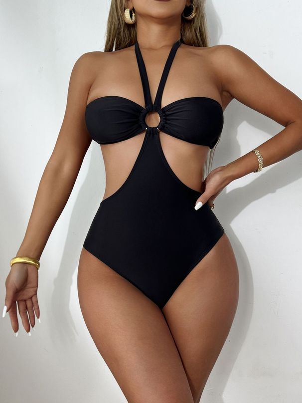 Women's Clothing Fashion Bikini Swimsuit Sexy Backless Solid Color Hollow Strap Swimsuit_ecoleips.com