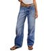 Women's Clothing High-Waisted Wide Leg Jeans Washed Gradient Retro Loose Fit Casual Denim Spring/Autumn Wear_ecoleips.com