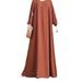 Middle East Muslim Women's Solid Color Puff Sleeve Dress With Front Zipper, Round Neck, Elastic Cuffs, Long Robe_ecoleips.com