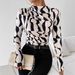 Women's Slim Fit Print Top Ruffled Stand Collar Autumn Winter New Style_ecoleips.com