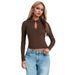 Voya Women's Spring And Summer New Style Sexy Half High Neck Hollow Bottom Wear Long Sleeve Tight Top For Women_ecoleips.com