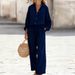 Women's Pure Color Linen-Like Loose Fit Long Sleeve Two Piece Set Comfortable Casual Outfit_ecoleips.com