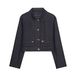 Women's Contrast Stitch Short Jacket Set - Sleeveless Polyester Blazer & Pants Outfit For Urban Commute (Xs/S/M/L)_ecoleips.com