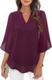 2026 Cross-Border Casual Summer New European And American Women's Petal Sleeve Loose V-Neck Chiffon Blouse_ecoleips.com