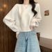 girl Round Neck Soft Sweater For Women Sring Autumn 2025 New Style Lazy Loose Slimming Pullover Long Sleeve Short Knitted_ecoleips.com