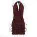 American Spicy Girls Style Sexy Halter Low Waist Tiered Ruffle Hem Sleeveless Dress Open Back Plunge Neck Drop Waist Casual Party Dress For Women_ecoleips.com
