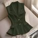 Women's Slim Fit Vest European American Style Suit Collar Double Breasted Bow Solid Color Gold Buttons Ruffled Hem Commuter Jacket_ecoleips.com