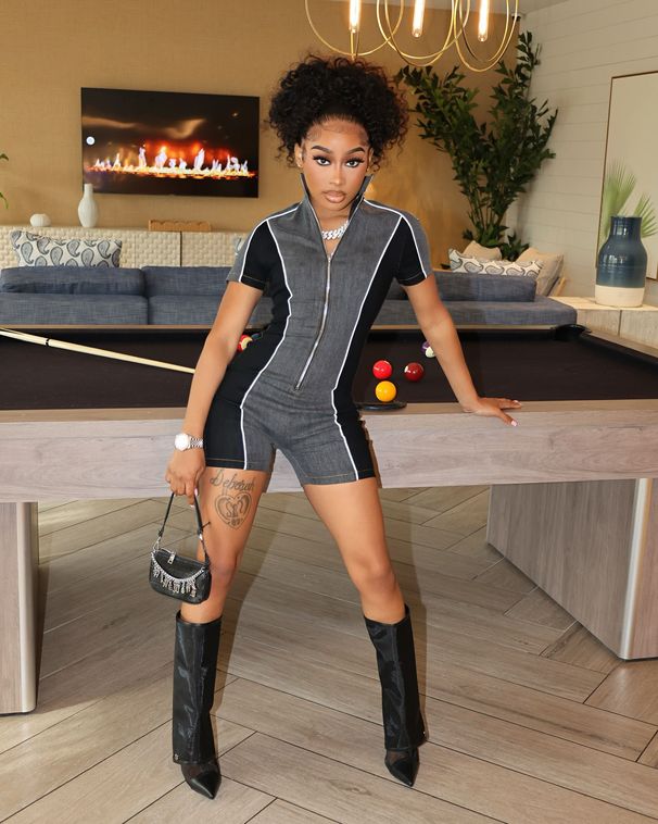 Women's Clothing Women's Slim Fit Denim Jumpsuit Short Sleeved Patchwork Color Block Zipper Stand Collar Style For Formal & Casual For Women_ecoleips.com