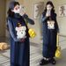 Autumn Winter New Korean Fashion Embroidered Cartoon Bear Sweater 2-Piece Set Maternity Dress_ecoleips.com
