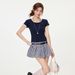 Round-neck, Back-cutout, Tie-bow Short-sleeve T-shirt For Women, 2026 Summer Plaid Color-blocked Cropped Top_ecoleips.com