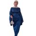 Spring Satin Slimming Dress For Women With Bell Sleeves And Waist Cinching Solid Color Blend Of Cotton And Polyester_ecoleips.com