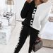 Women's yarn-dyed ribbon splicing long sleeve T-shirt pencil pants casual suit_ecoleips.com