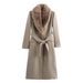 Women's Wool Blend Coat With Luxe Faux Fur Collar – Elegant Lace Trim, Mid-Length Trench Style For Early Spring (Black/Khaki, Sizes XS-L_ecoleips.com