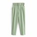 High Waist Slim Fit Casual Trousers for Women European American Style Cropped Length Belted Polyester Pants England Fashion_ecoleips.com