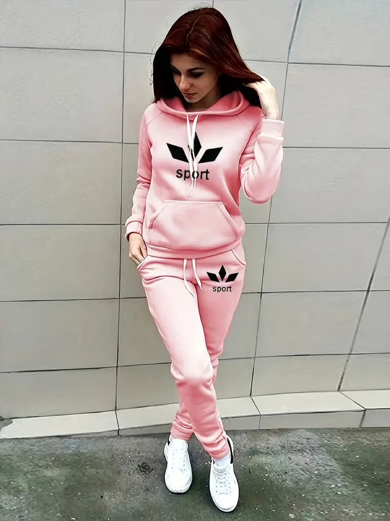 "Women's Fleece-Lined Hoodie & Sweatpants Set – Cozy Printed Two-Piece Outfit For Fall & Winter (S-XXL, 3 Colors)"_ecoleips.com