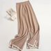 Elegant Color Block Slit Long Sleeve Knit Top with High-Waisted Slimming Wide Leg Pants Women's Two-Piece Set for Autumn_ecoleips.com