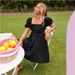 2025 Summer New Women's Square Neck Slimming Fashion Short Sleeve Dress_ecoleips.com
