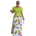 Women's Clothing Plus Size Clothes Print Maxi Dress For Women – Elegant Long Sleeve Lemon Yellow/Red/Black/Green (L-3XL)_ecoleips.com