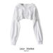 Women's Cropped Hoodie - Oversized Long Sleeve Pullover With Asymmetrical Hem & Drawstrings, Streetwear Fashion Top (White/Grey/Black, M-Xl)_ecoleips.com