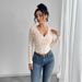 European And American Cross-border Independent Website 2026 Spring New Women's Solid Color Sexy Lace V-neck Long-sleeve_ecoleips.com