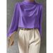 Aria Basics Aria Basics Solid Color Pleated Women's Blouse, Elegant Pullover Satin To, New Euroean And American Commuting Style Long Sleeve_ecoleips.com