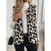 Women's Fashion Faux Fur Vest With Leopard Print Front Button Closure Soft Cozy Winter Layering Piece For Casual Office Wear_ecoleips.com