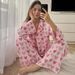European And American Summer New Heart Print Satin Loose Comfortable Pajama Set Cross-Border Wholesale Homewear For_ecoleips.com