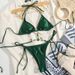 Women's Clothing Solid Color Triangle Cross Hanging Diamond Jewelry Diamond Bikini Bandage Split Strap Swimsuit_ecoleips.com