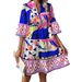 Women's Clothing New Pleated Sleeves Printed Trumpet Sleeves Ruffled Hem_ecoleips.com