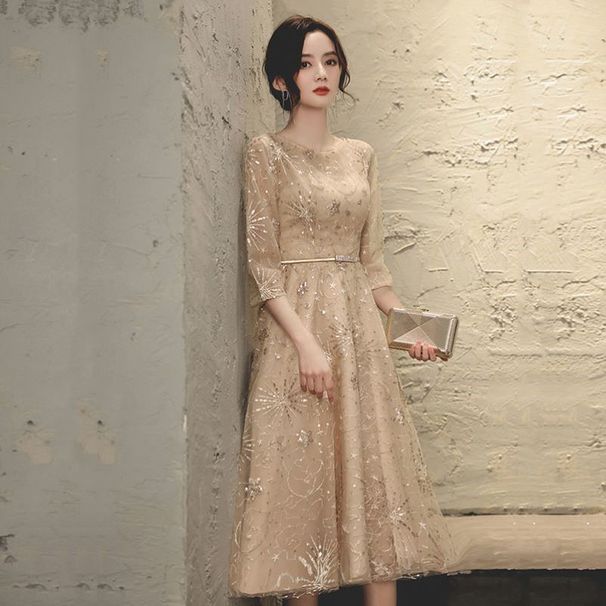 Champagne Color Evening Dress For Women 2025 New Style Adult Ceremony Birthday Party Temperament Lady Can Wear Dress On Ordinary Days_ecoleips.com