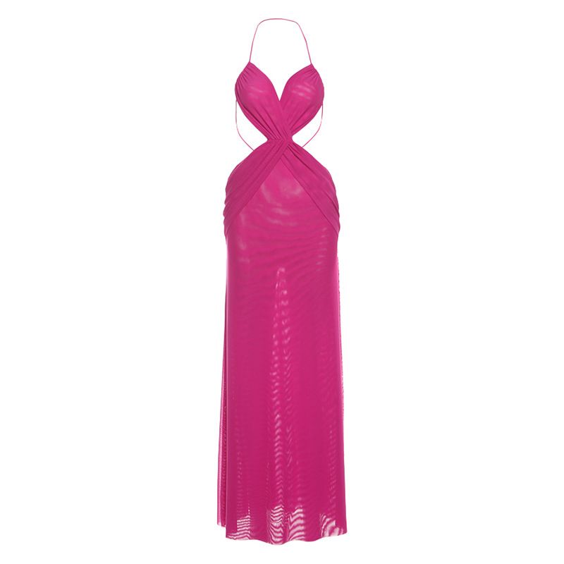 Women's See through Backless Halter Neck Long Dress Sexy Hot Summer Clothing_ecoleips.com