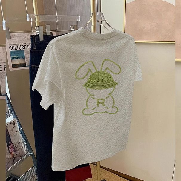Women's European Style Oversized T-Shirt Short Sleeve Minimalist Print Casual Fashion Top for Daily Wear_ecoleips.com