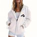 Women's Clothing Women's Loose Fitting Hooded Zip Up Jacket Comfortable Stylish Simple Long Sleeved Autumn Winter Coat Print_ecoleips.com