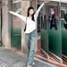 White Long-Sleeve Base Shirt T-Shirt For Women, Spring/Autumn 2026, V-Neck Design, Loose, Slimming, Versatile Thin Top_ecoleips.com