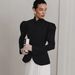 European And American Style Simple Breathable Black Puff Sleeve Waist-cinching Blazer For Women, 2025 Winter High-end_ecoleips.com